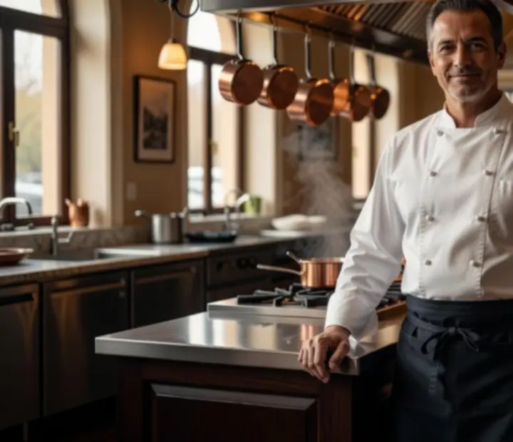Executive chef standing in a refined kitchen environment
