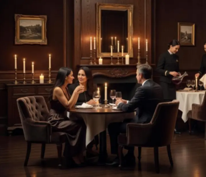 Candlelit dining room with luxurious, boutique interiors