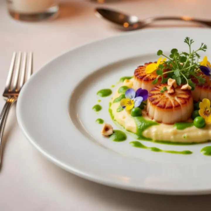 Chef-plated signature dish on a dark table setting