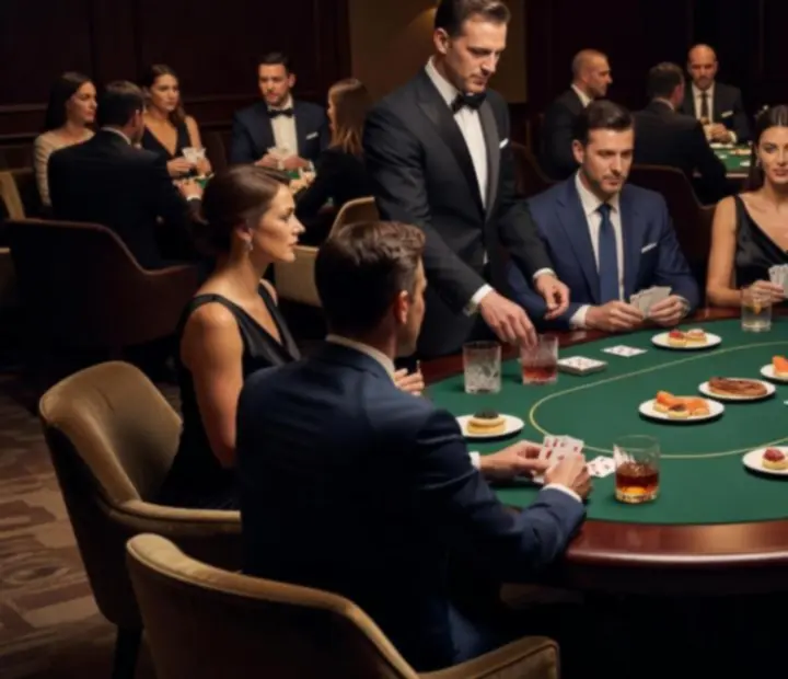 Exclusive poker lounge with elegant table and candlelit ambience