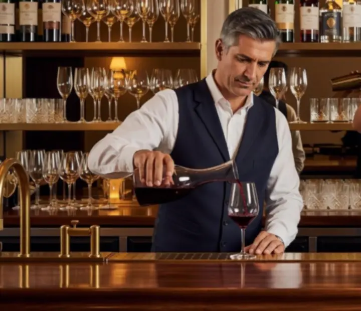 Wine and cocktail pairings on a dark bar surface